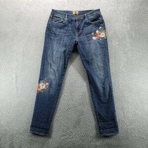 Driftwood Jeans Womens 28 Blue Beau Skinny Mid Rise Embroidered Floral